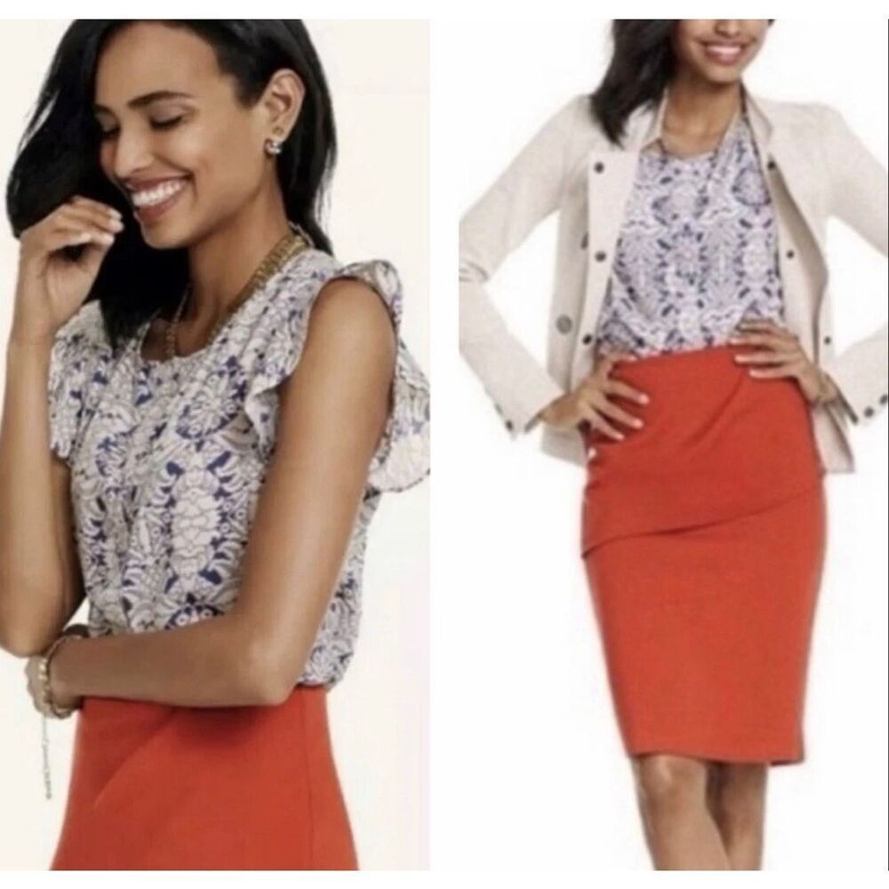 Cabi Women’s Stevie Chiffon Flutter Sleeve Top Blouse Damask Floral Size S #3074